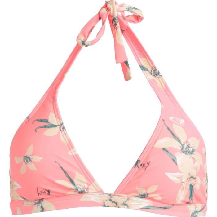 ROXI Haut de maillot de bain FLOWER FIELD 70S HALTER - Femme - Corail