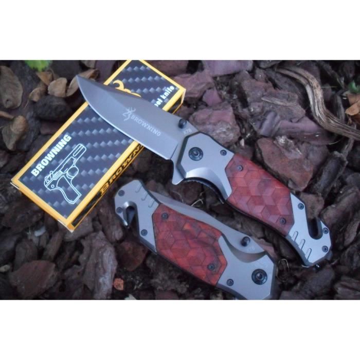 Couteau De Sauvetage BROWNING Manche Acier/Résine Style Cuir 12 cm Outdoor