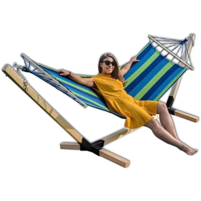 Hamac avec structure en bois de hêtre 320 cm Jusqu'à 150 kg bleu