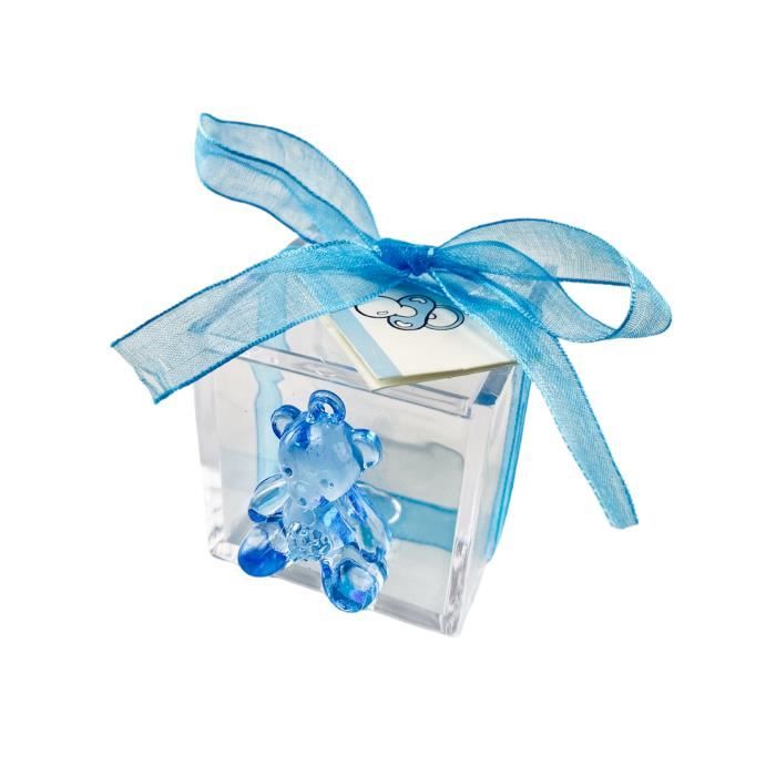 Les 25 Oursons Boîtes à Dragées ou Confiseries Bonbonnière Ballotin Baptême Garçon + Ruban + 25 Etiquettes Cadeau de Naissance Baby