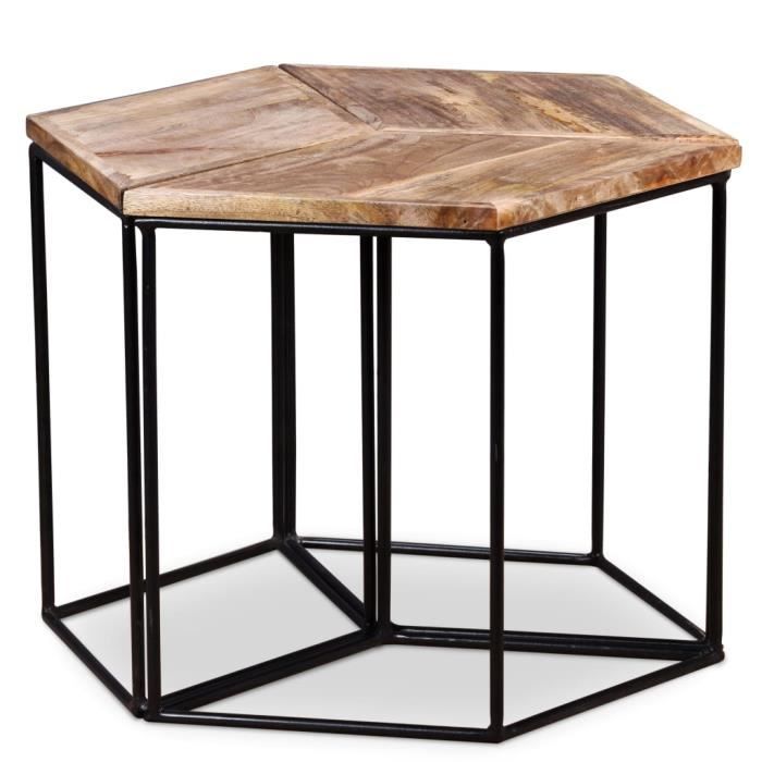Table Basse Industrielle Table de Salon Style Vintage D'appoint Bout Canapé - Bois de manguier massif 48 x 48 x 40 cm
