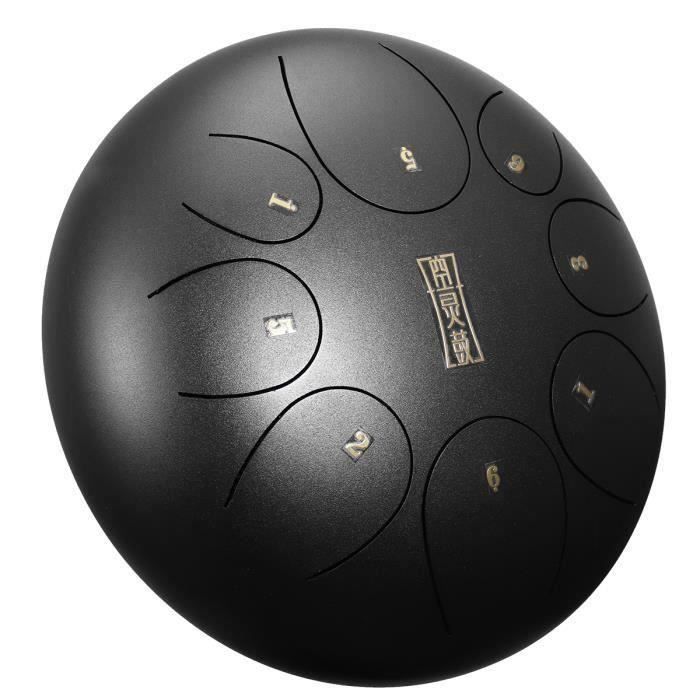 NEUFU 10'' Tongue Drum Instrument de Percussion Acier Tambour Langue de Main Handpan + Sac Maillets Noir