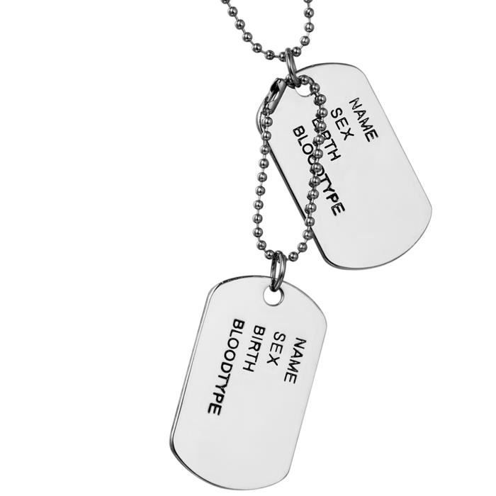 Flongo Collier Pendentif Alliage Dog Tag Plaque Militaire Nom Prénom Style Militaire Armée Chaîne Fantaisie Bijoux Cadeau Couleur