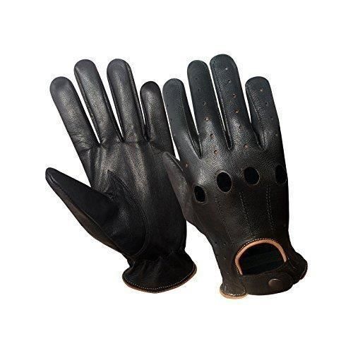 AUTHENTIQUE PAIRES DE GANTS HOMME 100% CUIR POUR LA CONDUITE , ORIGINALE SUPER FIT – NOIR AVEC CONTOUR MARRON TAILLE S