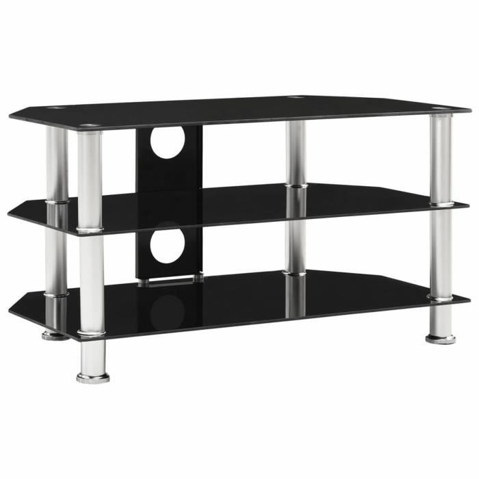 Meuble TV Noir 75x40x40 cm Verre trempé.