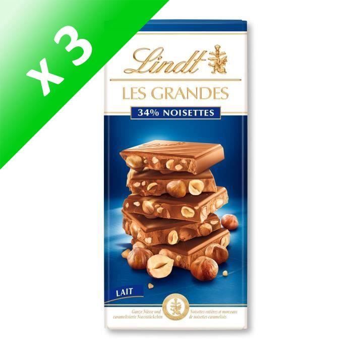 Tablette de Chocolat Lindt Les Grandes Croquant Lait Noisettes - 150 g (Lot de 3)