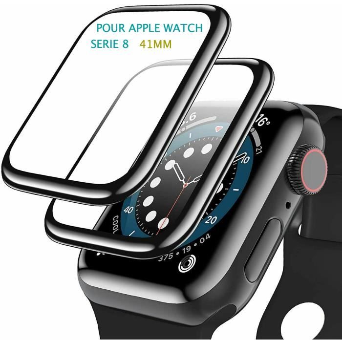 Lot de 2 Verres trempé 3D noir protection écran totale intégrale pour APPLE WATCH série 8 41MM