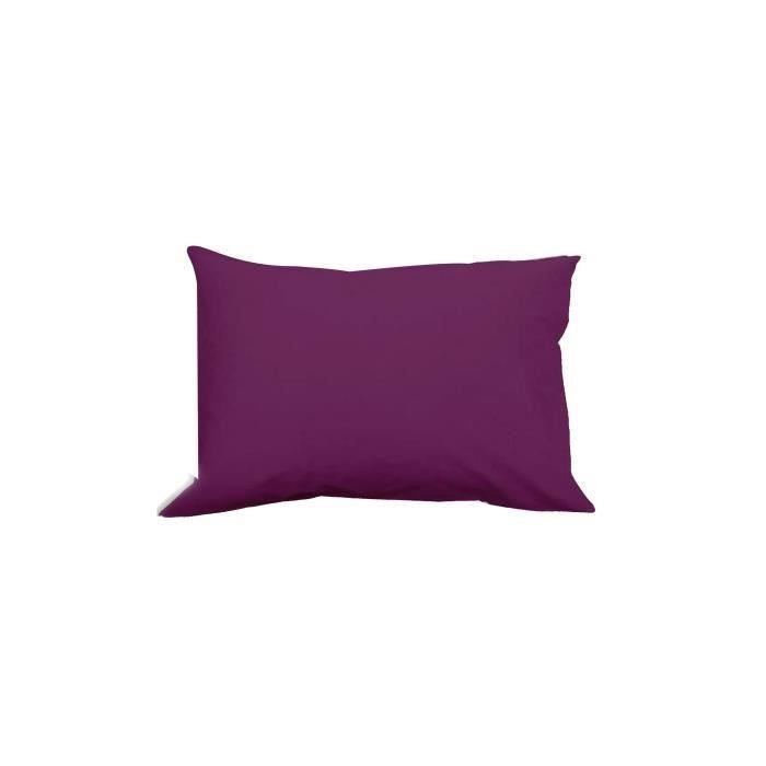 HOME DECO - Taie d'oreiller 50 x 70 cm Volant Plat Piqué - 100% Coton 57 fils/cm² - PRUNE