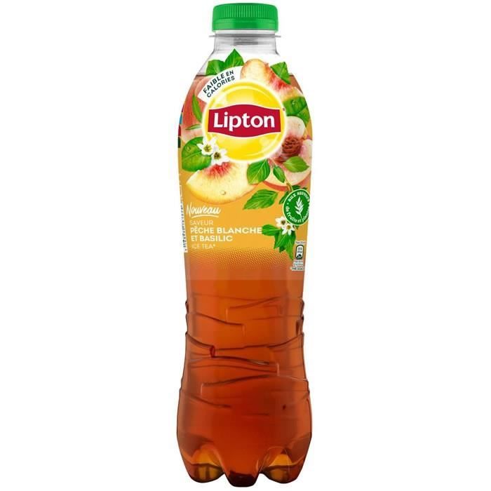 LOT DE 4 - LIPTON : Ice Tea - Thé glacé saveur pêche blanche basilic 1 L