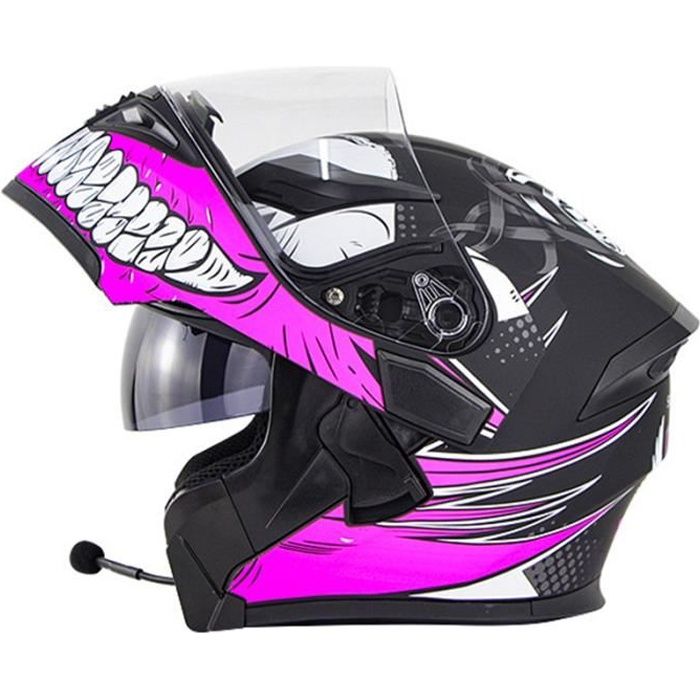 Casque de moto modulable double lentilles casque Bluetooth de sécurité hommes casque de scooter femmes, Griffin rose