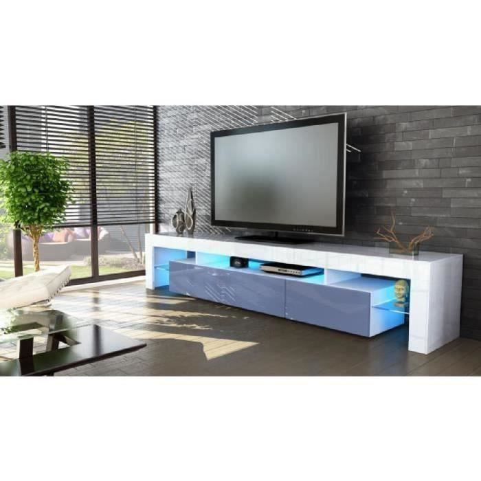 Meuble tv blanc et gris 189 cm avec led