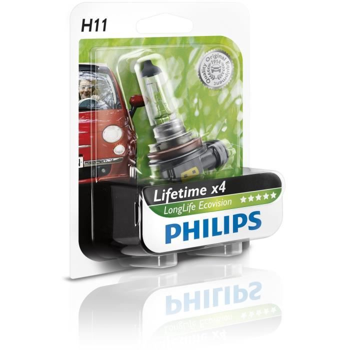 Philips LongLife EcoVision lampe pour éclairage avant 12362LLECOB1, H11, 55 W, Feux anti-brouillard, Feux de route