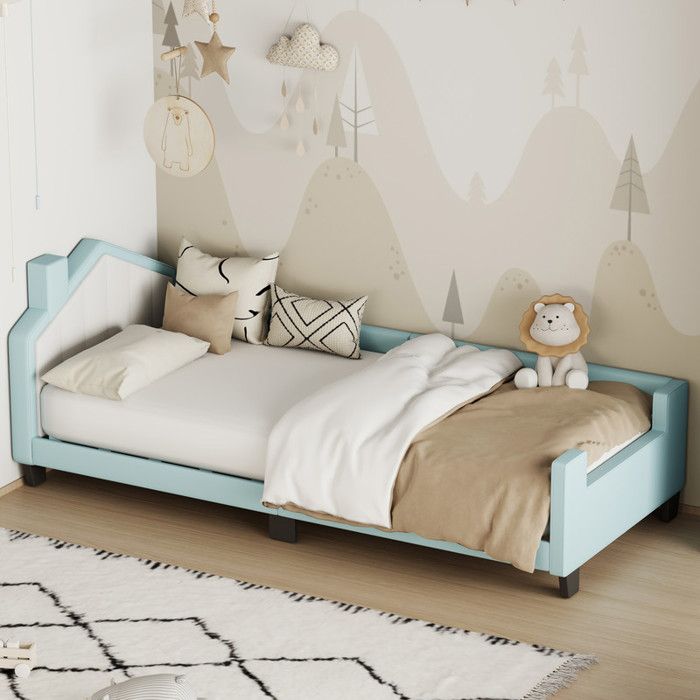 modernluxe lit pour enfant 90x200cm, en similicuir, canapé-lit pour enfants, avec tête et pied de lit, lit de maison, vert clair