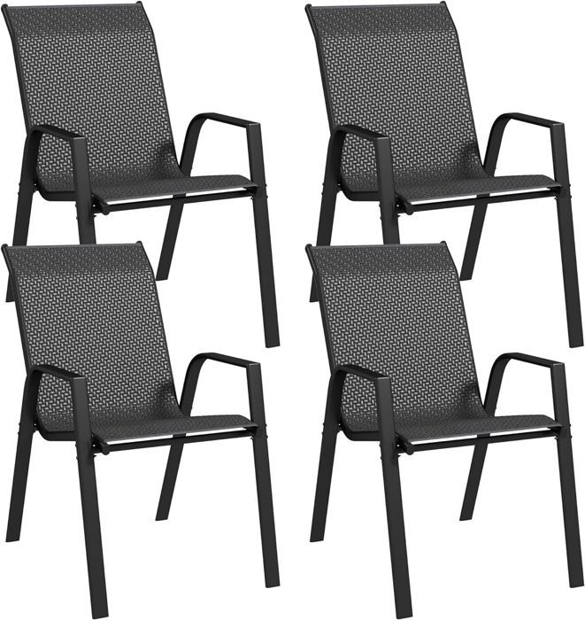 lot de 4 chaises de jardin fauteuil d'extérieur avec accoudoirs effet rotin