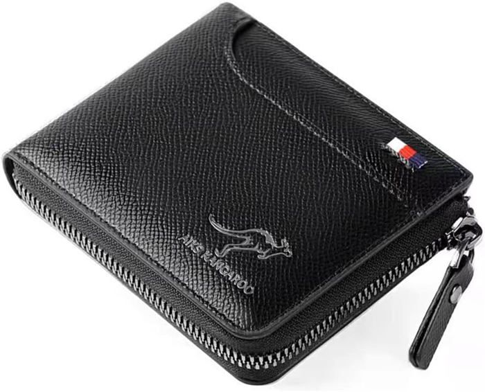 Portefeuille Homme En Cuir Véritable TEEHON - Protection Anti-contact NFC/RFID - Noir, 3 Volets - Neuf
