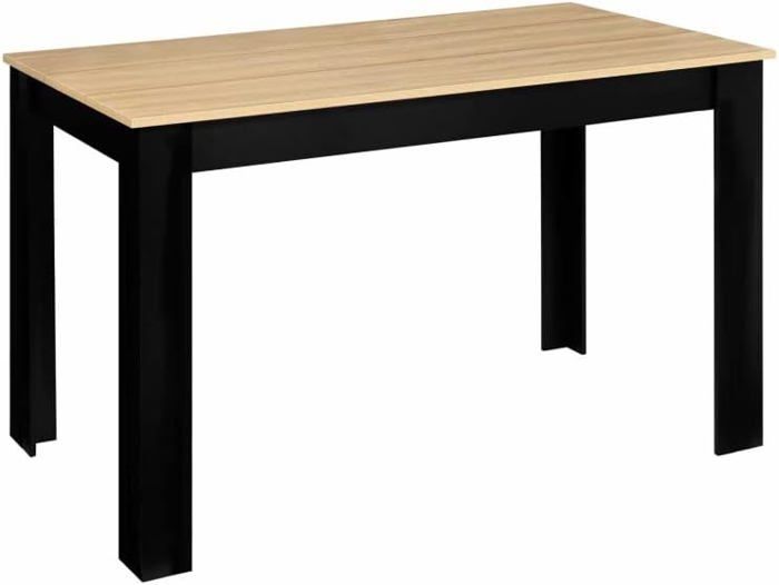Table à Manger ROZY 110x70cm | Plateau Effet Hêtre, Structure Noire - Pour 6 Personnes, Style Contemporain