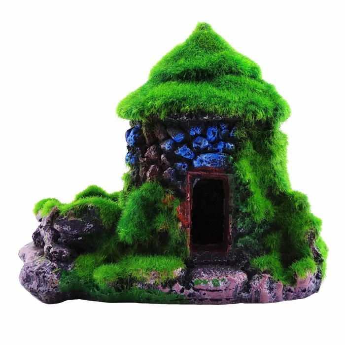 Meilleurs prix pour Décorations d'aquarium Cachette pour poissons Maison Grotte avec mousse verte réaliste,(B)