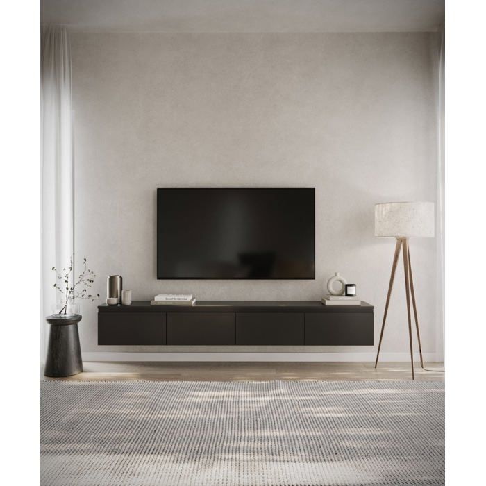 Meuble TV 4 portes -suspendu - BEMMI- 200 cm - noir