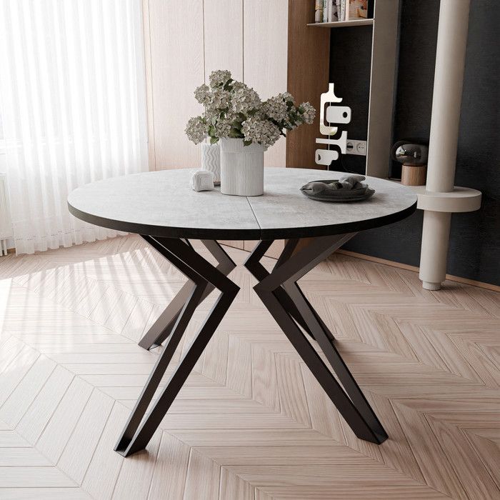 Table de salle à manger ronde (80×80×76 cm), table de cuisine, table basse ronde, pour 4 personnes, plateau en MDF couleur noyer et pieds noirs