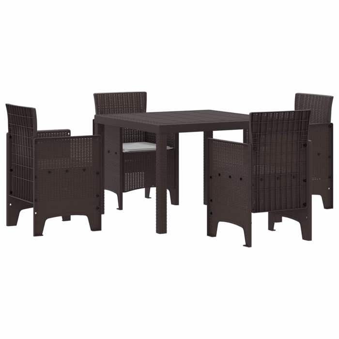 vidaXL Ensemble de salle à manger de jardin 5 pièces marron en polyrotin  Table carrée avec 4 chaises résistantes à leau 3378539
