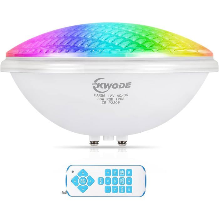 Luces De Piscina LED PAR56 IP68 - 36W RGB, Con Control Remoto, Función De Temporizador, 12V, Para Piscinas Y Estanques
