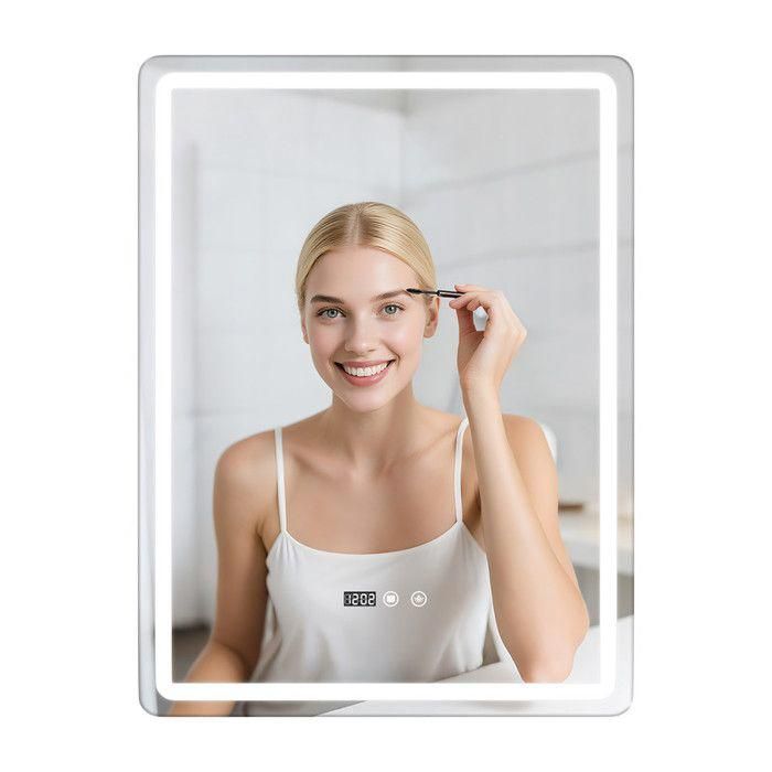 FLASIDU Miroir Salle de Bain Rectangulaire avec LED Miroir Salle de Bain Lumineux Interrupteur tactile anti-buéemoderne60×80cm