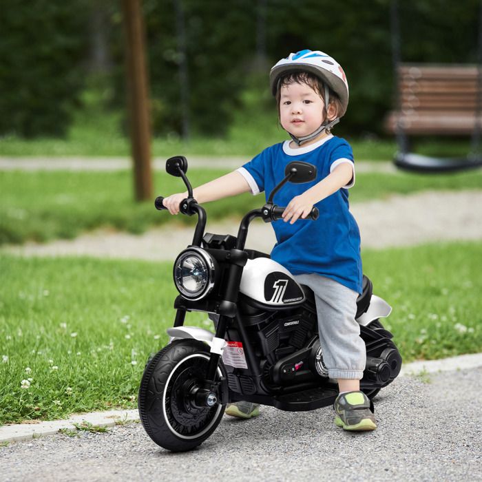 Moto électrique pour enfant de 18 à 36 mois 6V 2 vitesses réglables 15-3 km/h phare 76 x 42 x 57 cm blanc