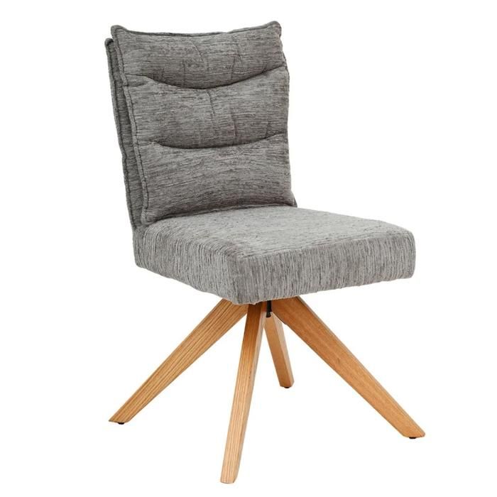 Chaise pivotante 360° matelassé tissu doux gris pieds bois – DARCY Meubletmoi Chaise pivotante 360° matelassé tissu doux gris pieds bois – DARCY Meubletmoi
