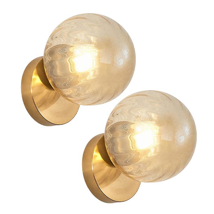 iDEGU Lot de 2 Lampe Murale Moderne 15cm Applique Murale Vintage Abat-jour Ambre en Rayure E27 Eclairage de Murale avec Base Or