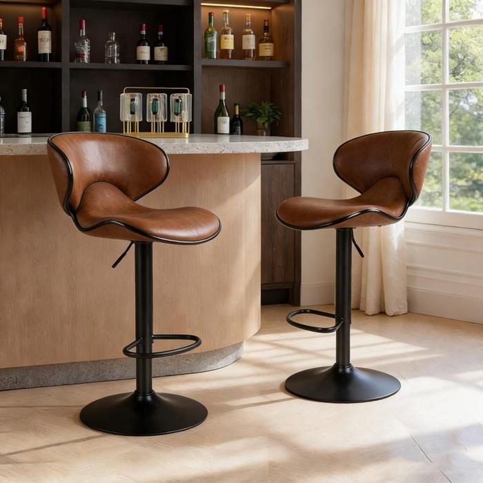 Lot de 2 Tabouret Bar VIVOLILV Chaise de Bar marron vintage Tabouret Cuisine Pivotant avec Repose-Pieds Reglables en hauteur 55-75cm