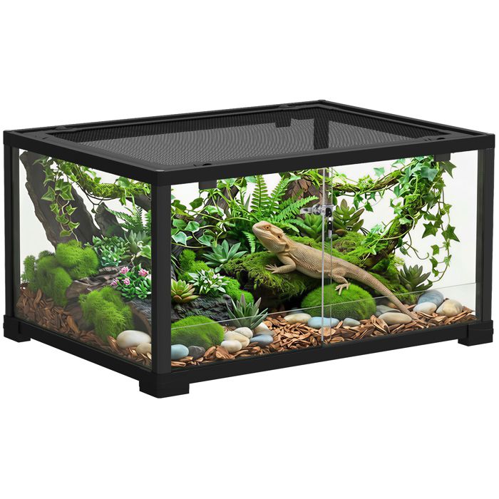 Terrarium pour reptiles - PawHut - 86 L - ventilation supérieure porte coulissante et serrure - verre - 508x305x356cm - noir
