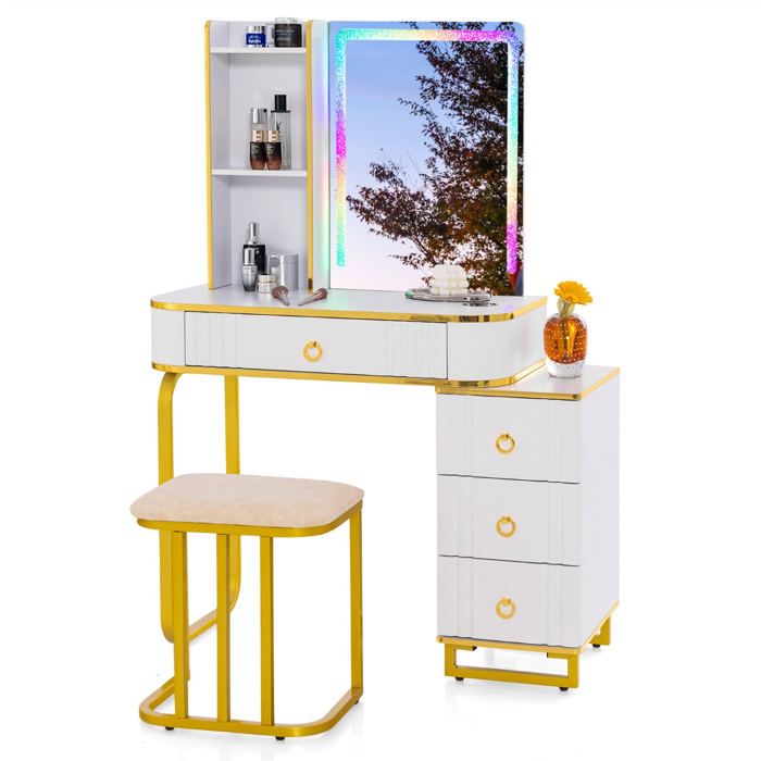 Coiffeuse - HELLOSHOP26 - 7 modes LED RVB - Miroir 60x45 réglable - Rangement spacieux - Tabouret rembourré Coiffeuse - HELLOSHOP26 - 7 modes LED RVB - Miroir 60x45 réglable - Rangement spacieux - Tabouret rembourré