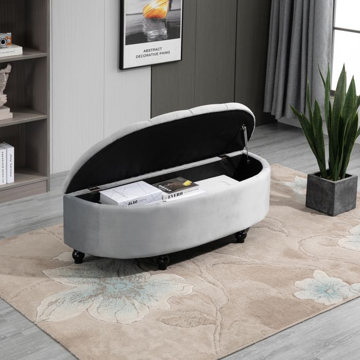 MOTHINESSTO323-Banc de rangement coffre de rangement design capitonné demi-cercle bout de lit avec revêtement velours pieds en boi
