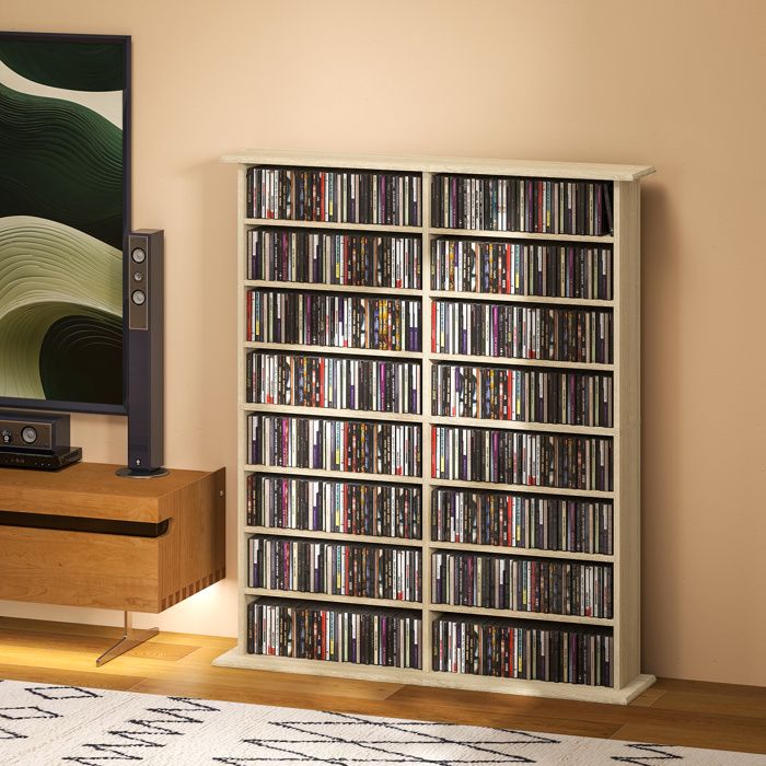 MOTHINESSTO3843-Rangements pour CD et DVD avec 16 compartiments et 12 étagères réglables capacité max. 720 CD/396 DVD et Blu-ray nat