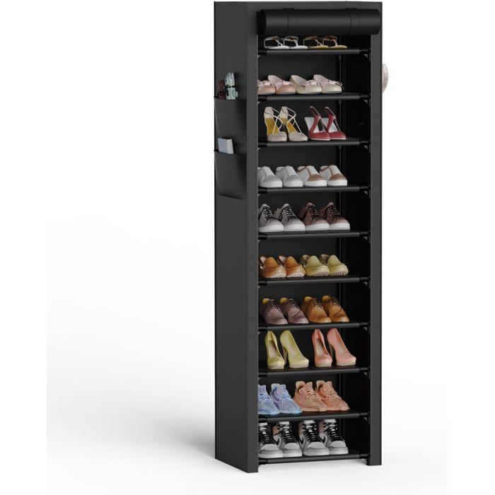 Étagère À Chaussures Meuble Chaussure 11 Niveaux En Tissu Avec Couverture Rangement Chaussure Pour 20-22 Paires Armoire Chaussures