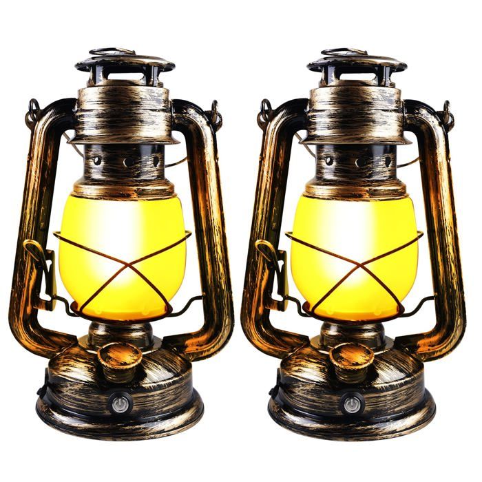 2 Pièces Lanterne Extérieure Lanterne Vintage Rechargeable Lanternes Dextérieur Lanterne De Camping Lampe Tempete Led Flammes