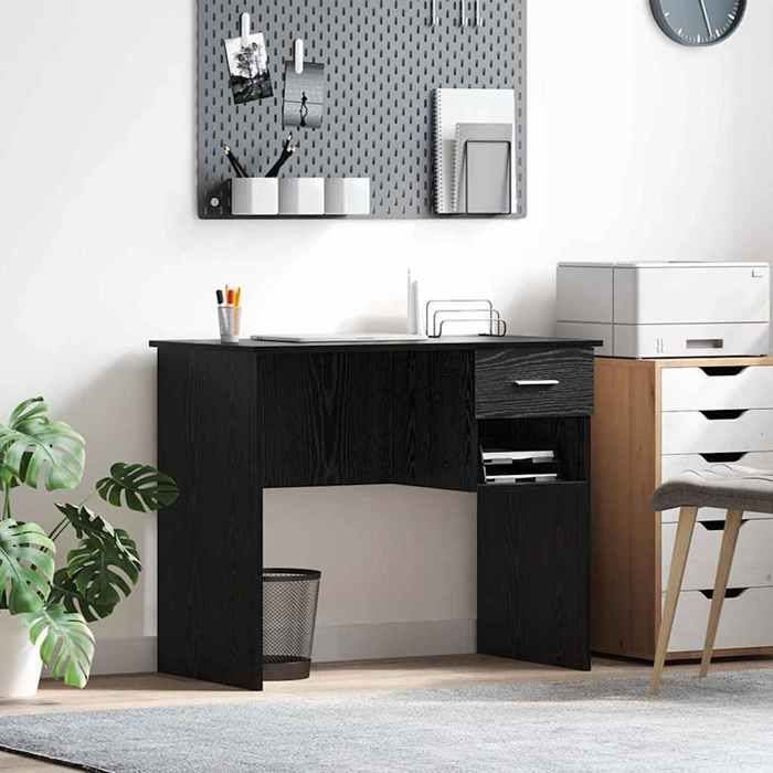 1 Parcel - MEUBLE - Bureau avec tiroir Chêne noir 90x49x75 cm Bois dingénierie_2 ans garantie_02_11188