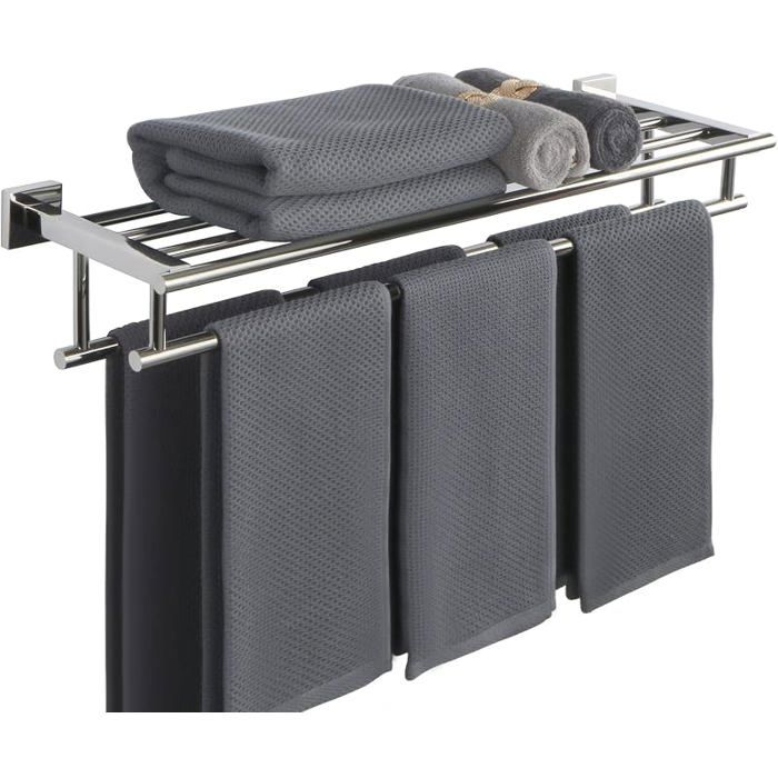 Porte‑serviettes à double barre et étagère en acier inoxydable 28 pouces avec finition chrome poli