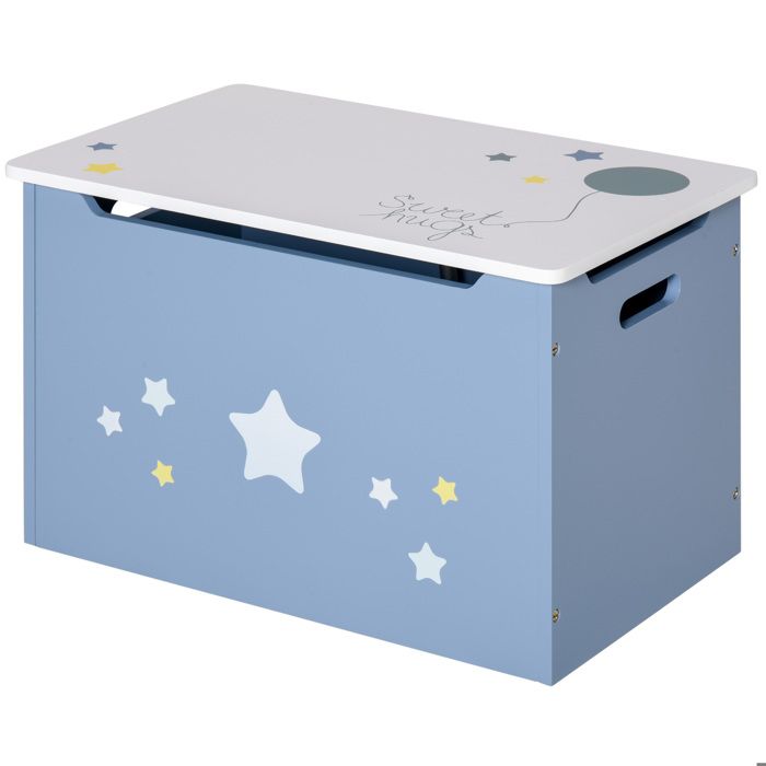 Coffre à Jouets en Bois et Banc pour Enfant - Bleu et Blanc - 55 x 34 x 35 5 cm - T1005-01-00131