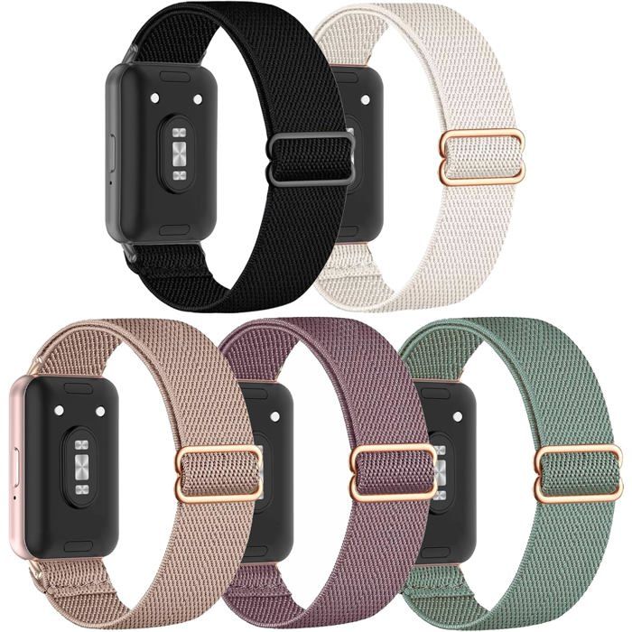 Bracelet de montre connecté - Lot de 5 - Nylon élastique - Compatible Samsung Galaxy Fit 3