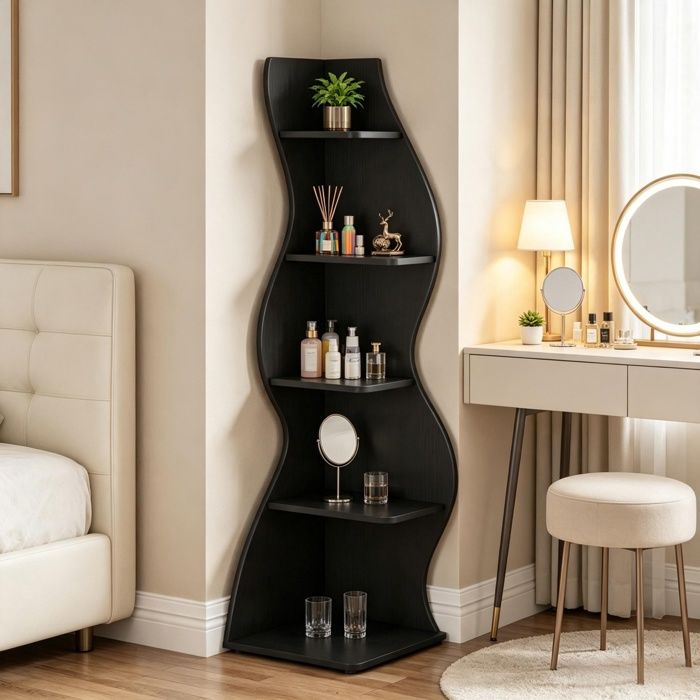 Étagère dangle à 5 Niveaux Bibliothèque dangle élégante Support de Plante unité dorganisation avec Forme Unique Noir