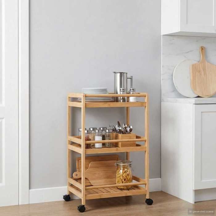 Desserte cuisine - Chariot de Cuisine avec Roues Naturel 46x38x76 cm Bambou - design élégant - pour maison(70383）