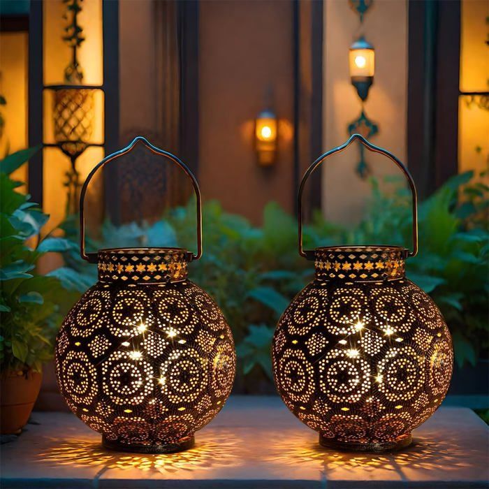 Set de 2 Lampes de Table Métalliques de Style Marocain 18 cm Haut Lanternes Sans Fil Alimentées par Batterie avec Lumières LED