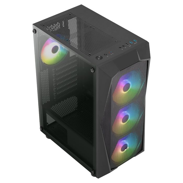 Boîtier PC Moyen Tour ATX avec panneau vitré Aerocool Falcon-A RGB – noir – TU