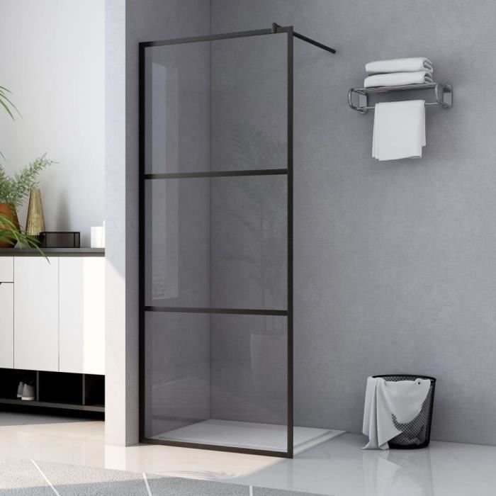 Paroi De Douche Noire Avec étagère 100x195cm - Verre ESG Et Aluminium