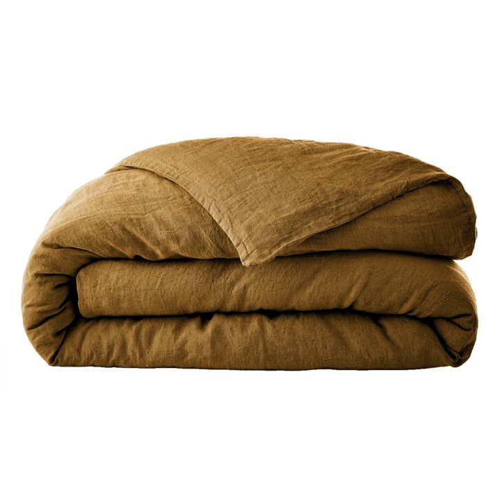 Cache-Sommier 180x200cm Lin Lavé Margaux - Coloris Sable, Jupe 30cm, OEKO-TEX