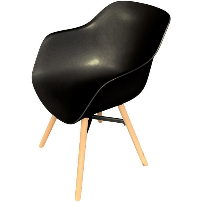 chaise avec accoudoirs 'melis' noire avec pieds en métal et bois naturel