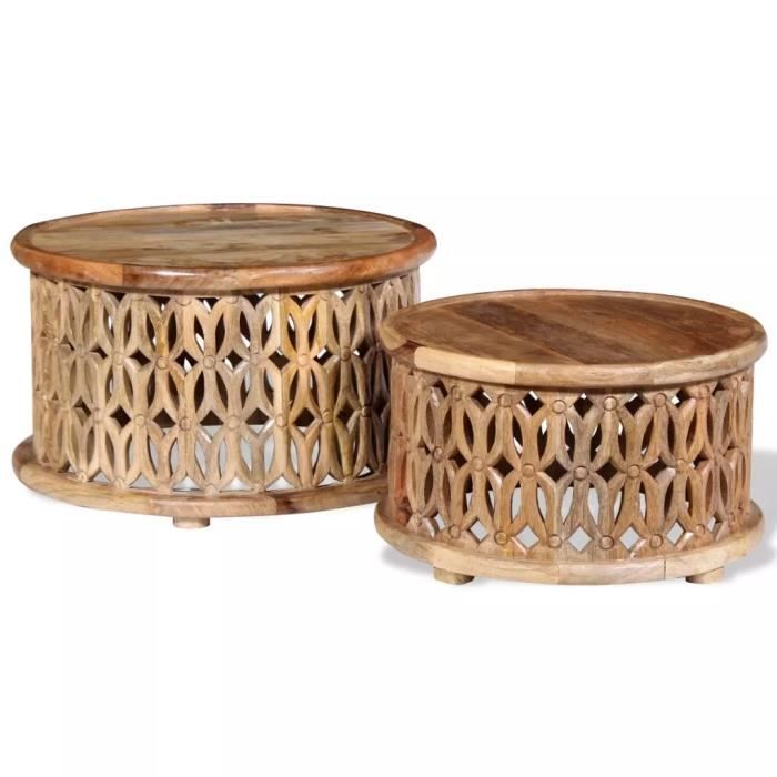 2 Pcs Table Basse En Bois Table Basse Ronde Table Basse Salon Tables D Appoint Style Retro En Bois De Manguier Massif Achat Vente Table Basse 2 Pcs Table Basse En Bois Cdiscount