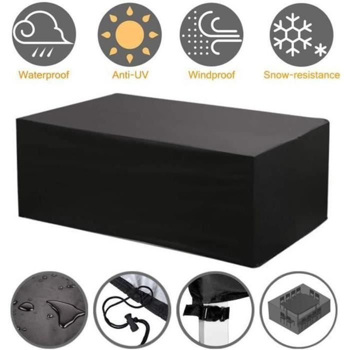 Housse de protection pour salon de jardin - Tissu Oxford anti-vent/pluie - 213x132x74cm - Noir