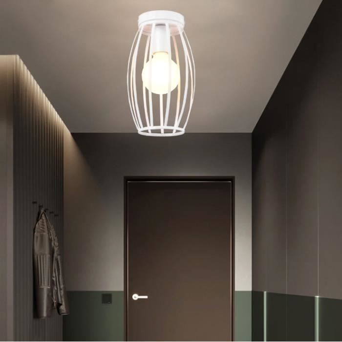 MOGOD Plafonnier Luminaire Indusitrel Cage en Métal Blanche Vintage Lampe Intérieur pour Couloir Bureau Entrée